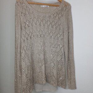 UGC Maurices Crochet Beige Knit Shimmery front Sheer Back sz 3X